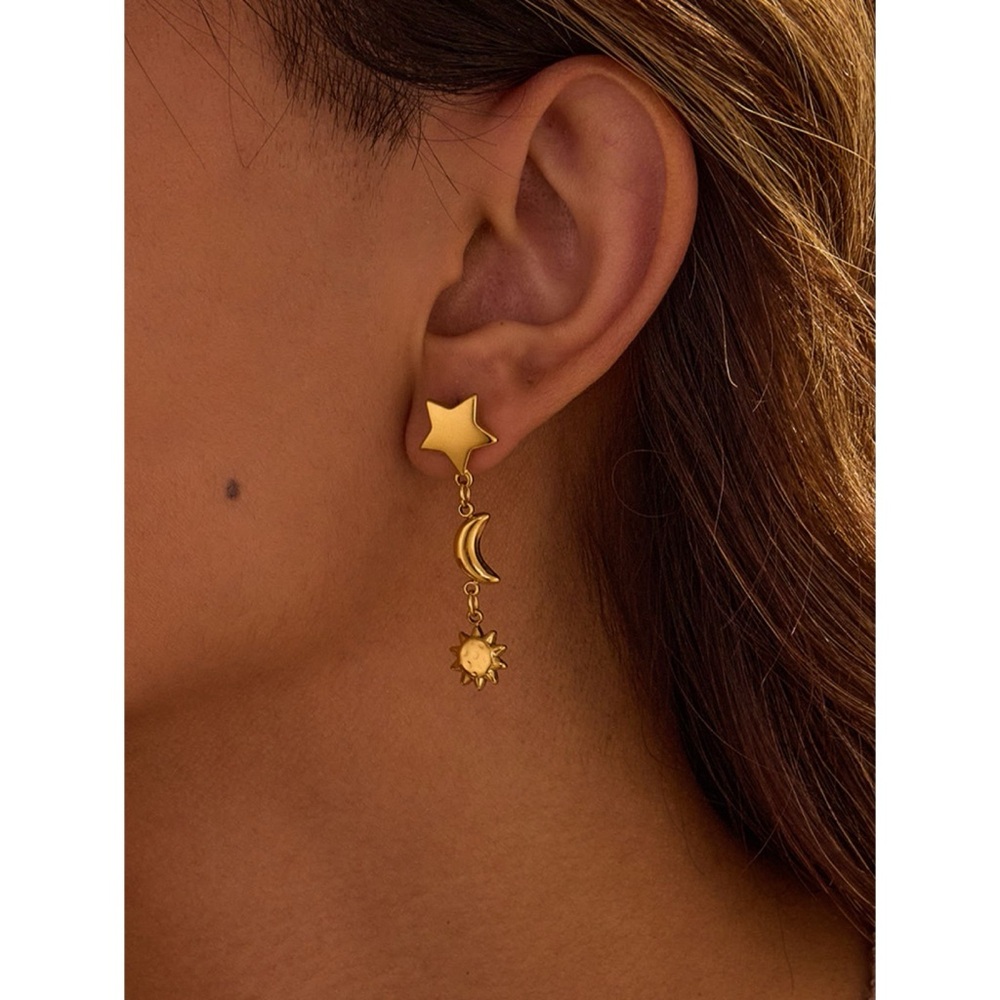 New Boho 18K Gold-Plated Star Moon Sun Drop Earrings